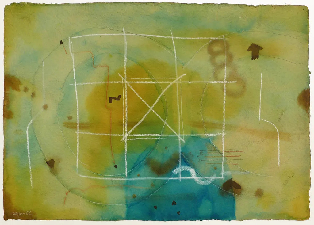 Obra abstracta de Pep Coll con formas geométricas y colores suaves
