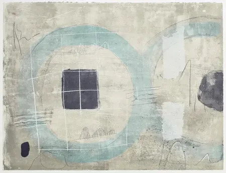 Obra abstracta de Pep Coll con formas geométricas y colores suaves.