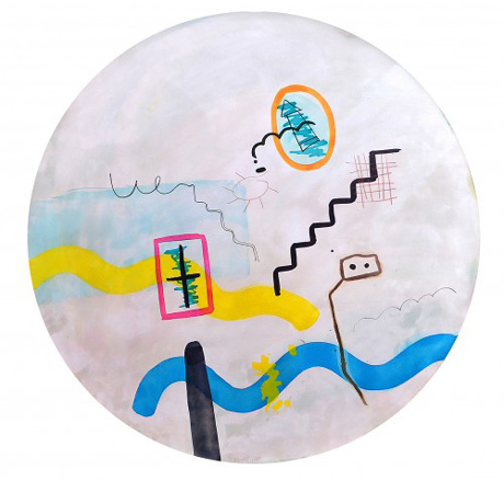 Pintura abstracta de Pep Coll con formas geométricas y colores vibrantes.