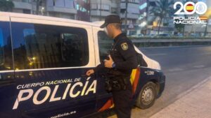 Agente de la Polic&iacute;a Nacional interactuando con una furgoneta en Palma.