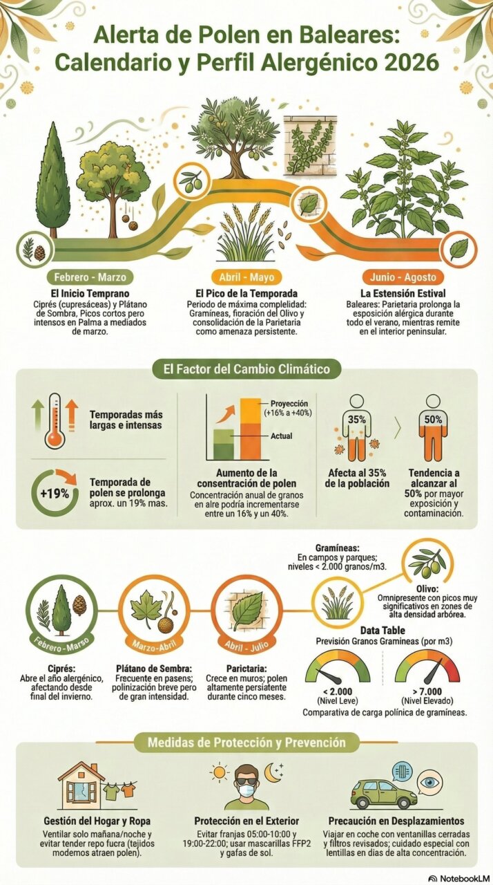 Infograf&iacute;a sobre alergias y polen en Baleares para 2026