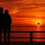 Pareja observando un eclipse solar sobre el mar en Mallorca