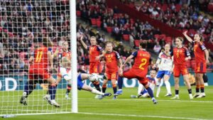 Jugadoras de la selecci&oacute;n espa&ntilde;ola femenino en un partido en Wembley