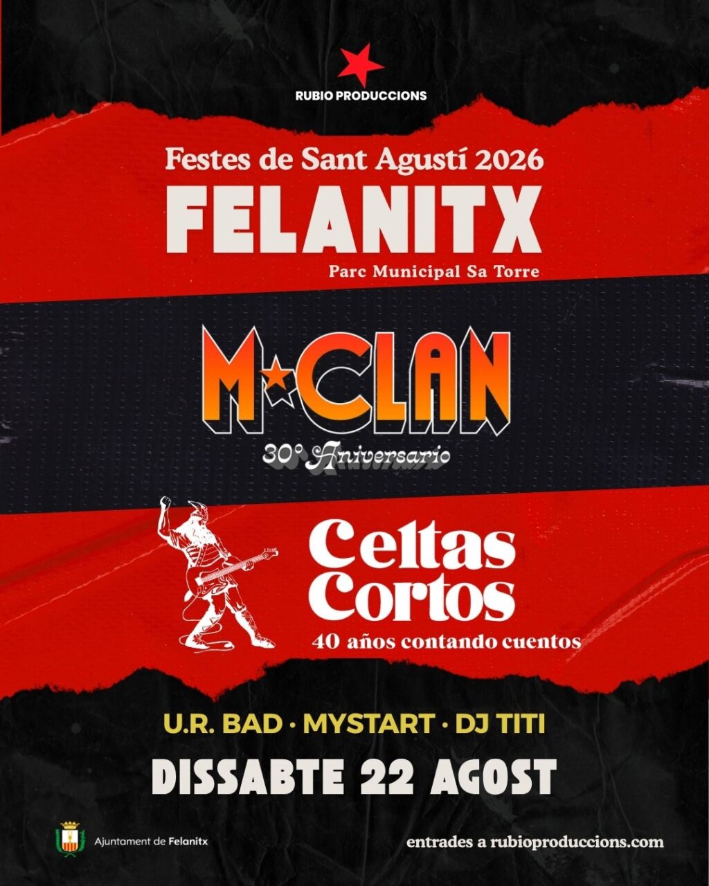 Cartel del festival de m&uacute;sica en Felanitx con M-Clan y Celtas Cortos