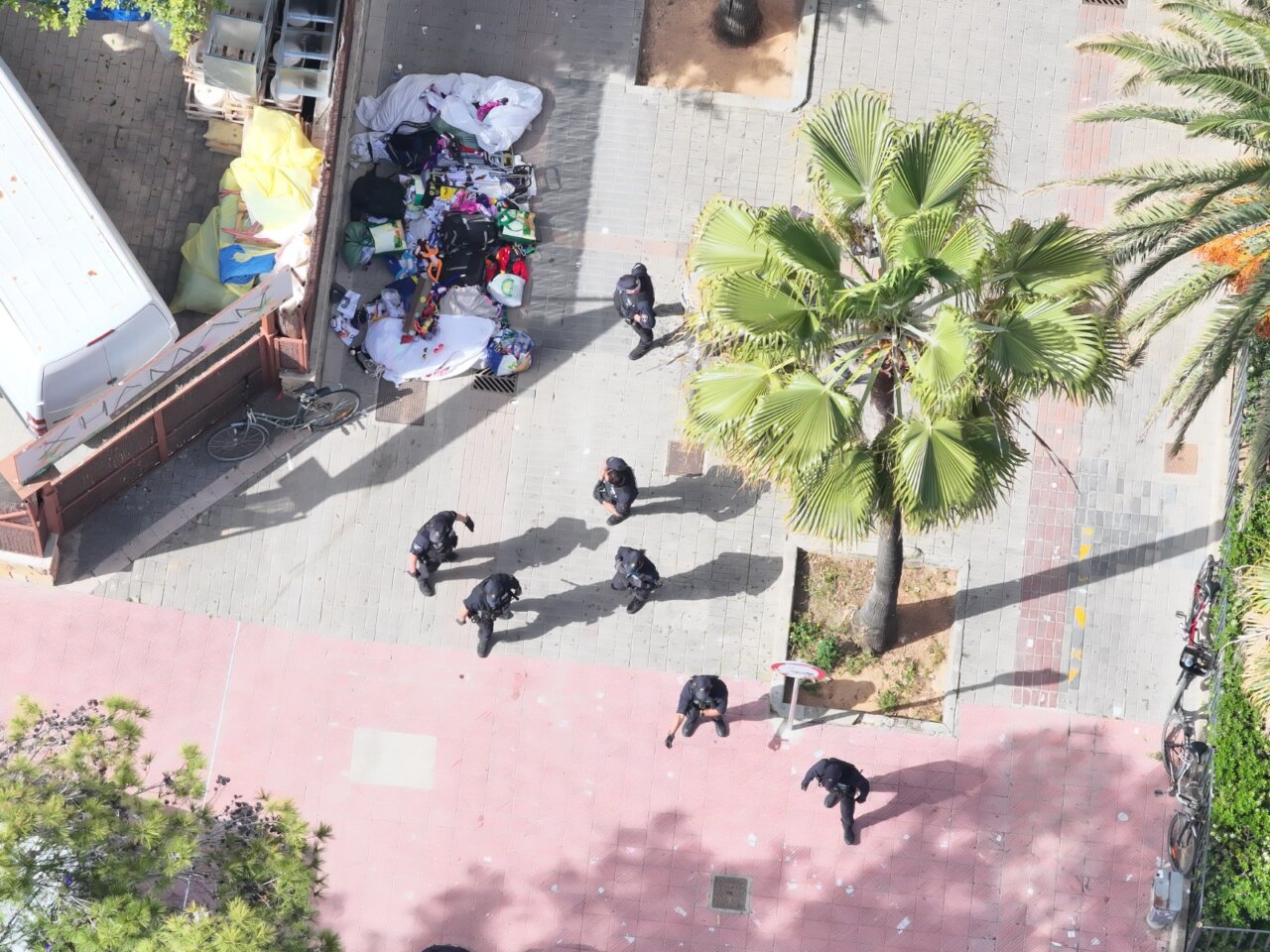 Polic&iacute;a Local incautando productos de venta ambulante en Playa de Palma