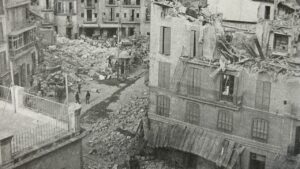 Edificios destruidos en Mallorca tras bombardeos a&eacute;reos durante la Guerra Civil Espa&ntilde;ola.