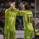 Jugadores del Palma Futsal celebrando un gol en el partido