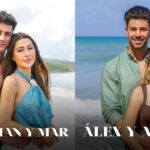 Dos parejas posando en la playa con mar de fondo