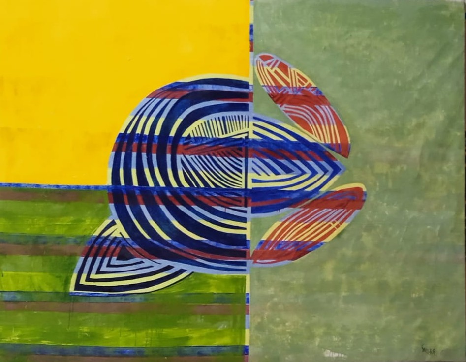 Pintura abstracta de Horacio Sapere con colores vibrantes y formas geom&eacute;tricas.