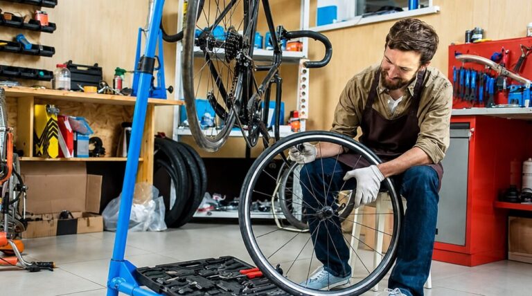 Reparación de bicicletas en taller. Trabajador autonomo. Autonomos