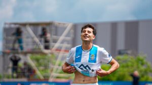 Jugador del Atl&eacute;tico Baleares celebrando un momento del partido