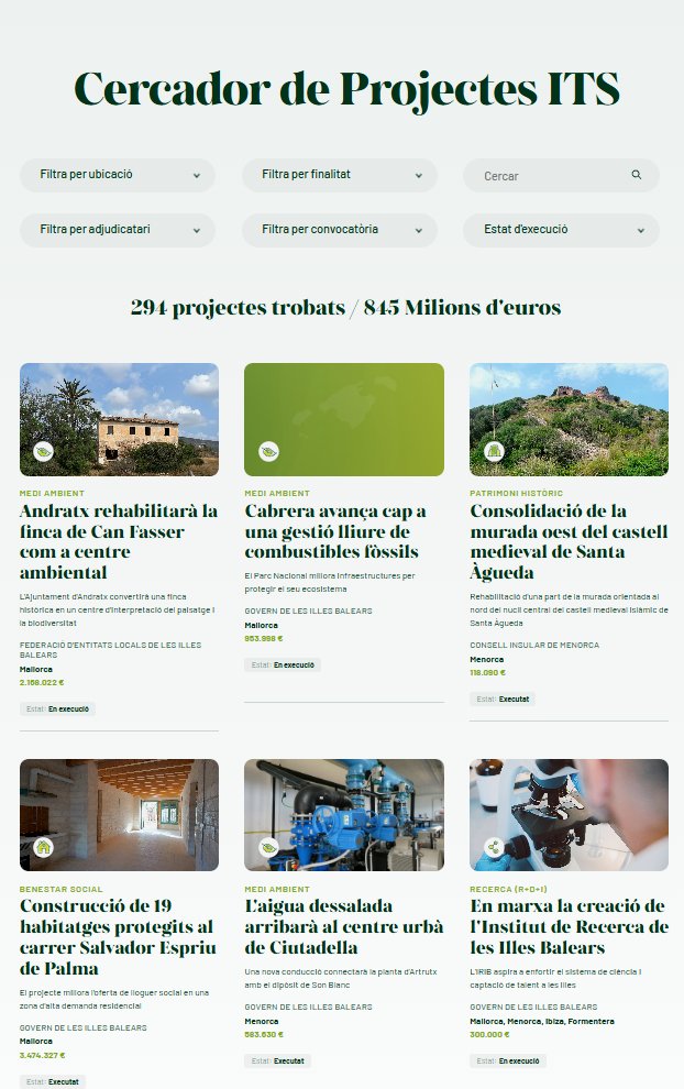 Interfaz del buscador de proyectos del Impuesto de Turismo Sostenible en Baleares