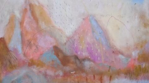 Pintura abstracta de Doralice Souza en tonos suaves y formas orgánicas