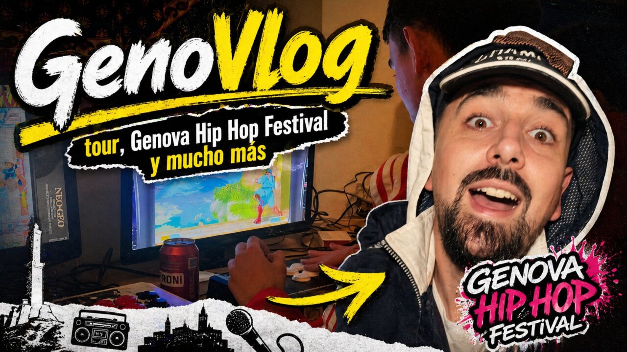 Persona emocionada en un evento de hip hop con computadora detrás.