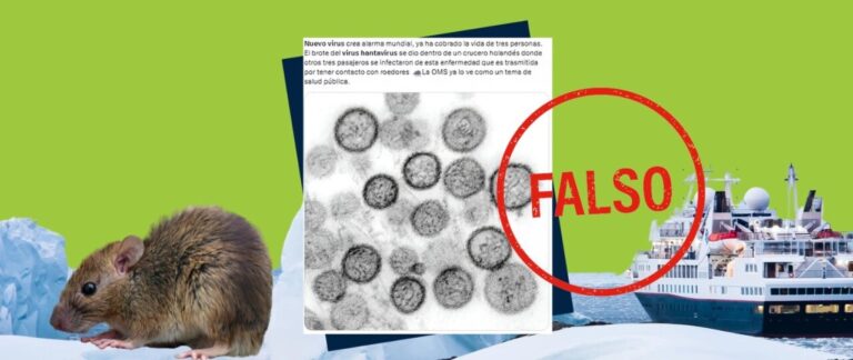 Imagen que muestra un roedor y partículas del hantavirus con un mensaje de alerta