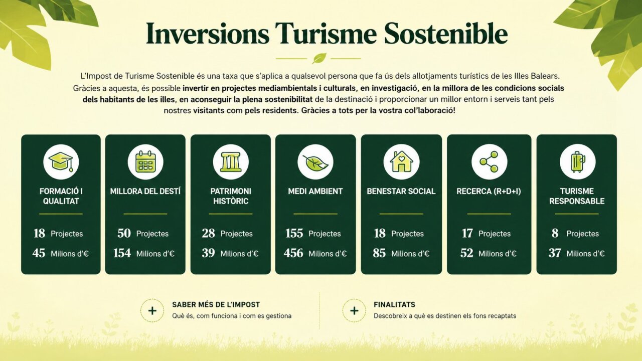 Infografía sobre inversiones del Impuesto de Turismo Sostenible en Baleares