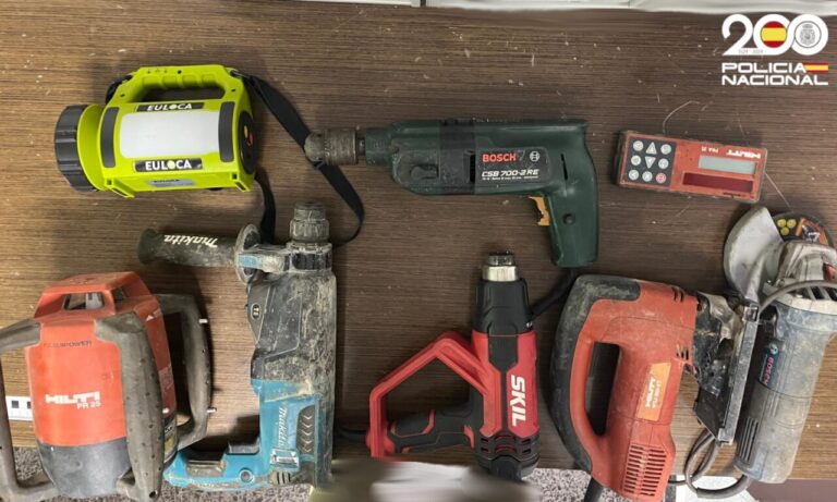 Herramientas recuperadas de un sospechoso de robo en Palma.
