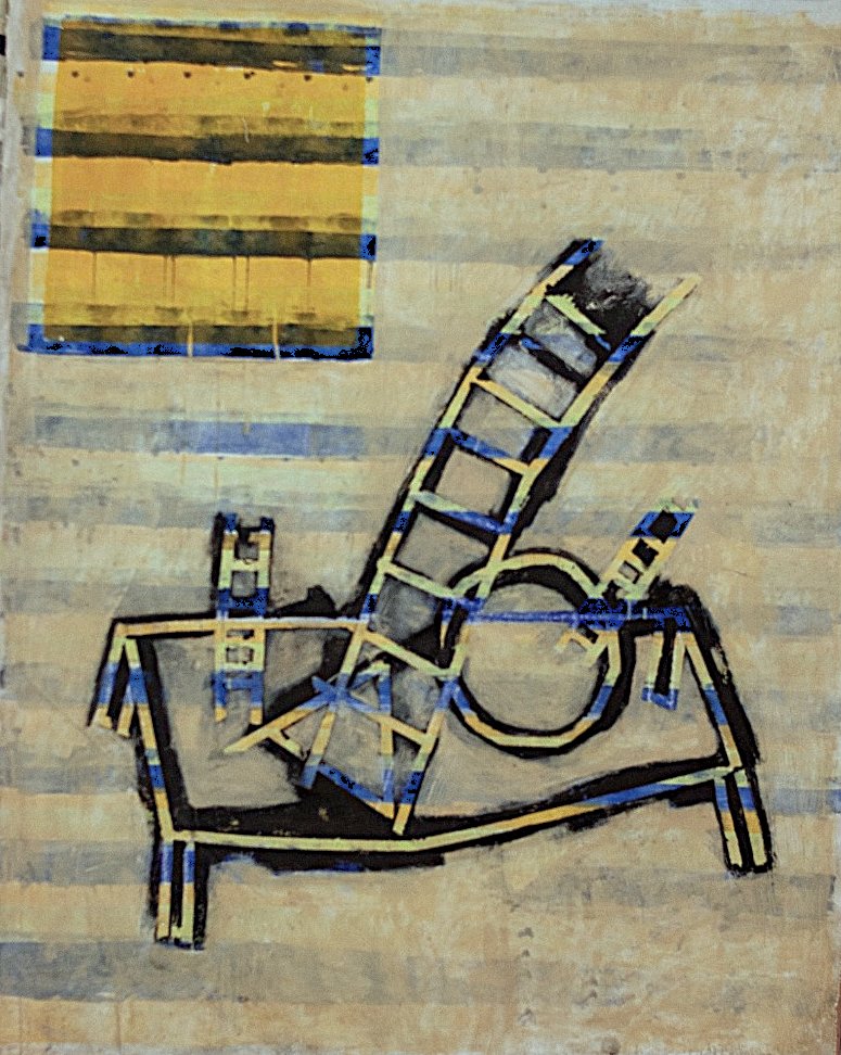 Pintura mixta sobre tela de Horacio Sapere con formas abstractas.