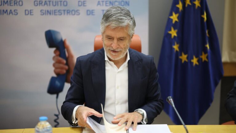 Fernando Grande-Marlaska revisando documentos en una reuni&oacute;n