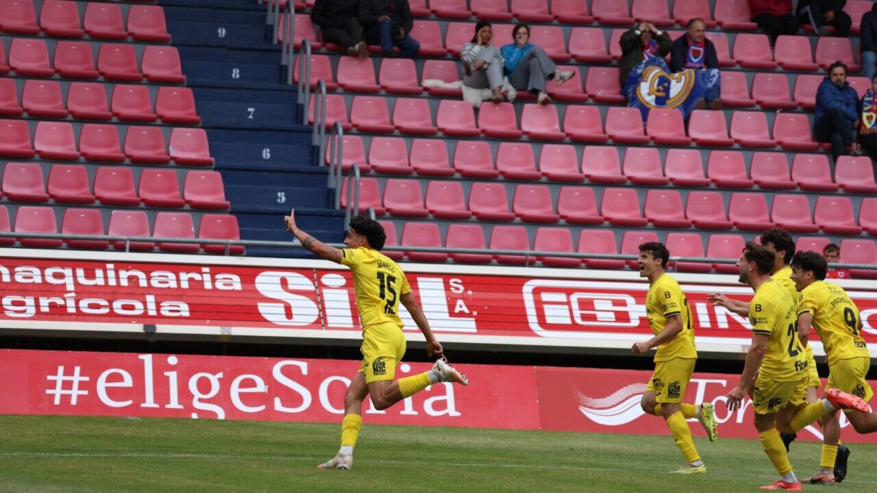 Celebraci&oacute;n de un gol del Poblense en el estadio Los Pajaritos