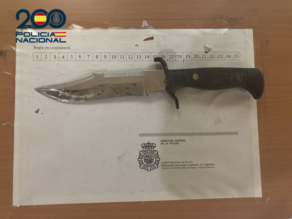 Cuchillo utilizado en un incidente de agresi&oacute;n familiar con polic&iacute;a