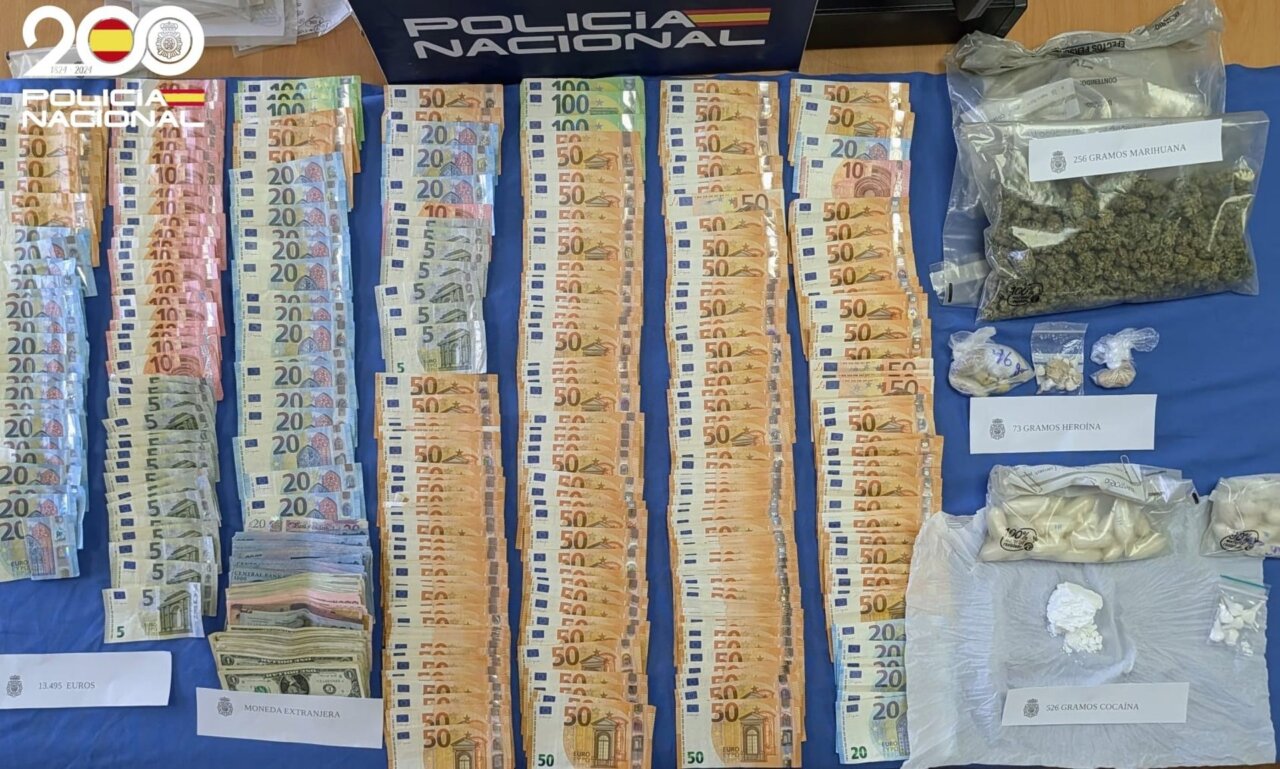 Dinero en efectivo y drogas confiscadas en una operaci&oacute;n policial