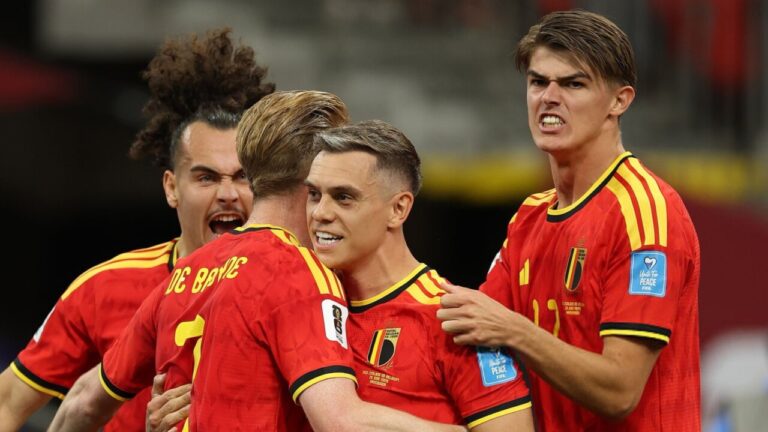 Jugadores de la selecci&oacute;n belga celebrando un gol en el Mundial 2026
