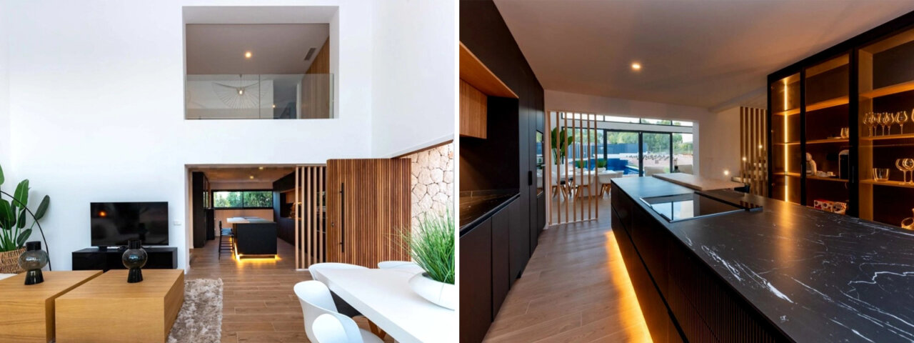 Interior de una casa modular moderna con dise&ntilde;o contempor&aacute;neo y acabados elegantes.