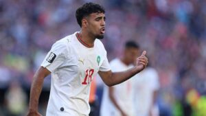 Chadi Riad en acci&oacute;n durante el Mundial 2026 con Marruecos