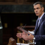 Pedro Sánchez hablando en el Congreso de los Diputados durante su comparecencia