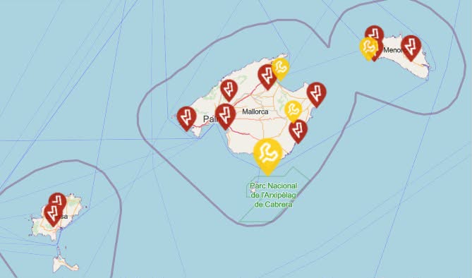 Mapa de cortes de electricidad en Mallorca, Menorca e Ibiza