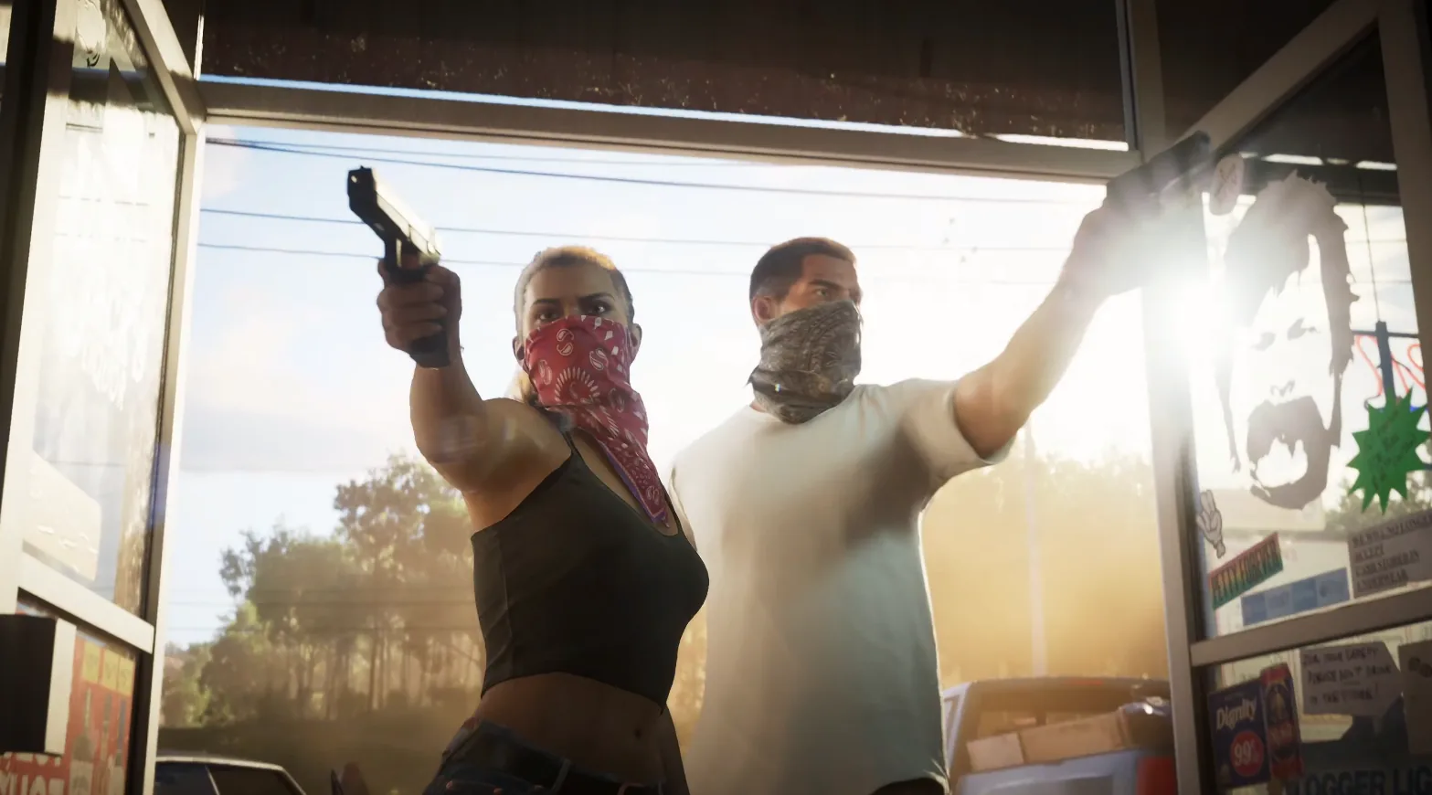 Personajes de Grand Theft Auto VI en una escena de acción