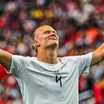 Haaland celebra un gol en el Mundial 2026 con Noruega