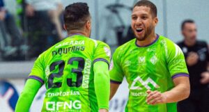 Jugadores del Illes Balears Palma Futsal celebrando un gol en el partido