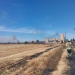 Bomberos trabajando en un incendio agrícola en Son Catlar