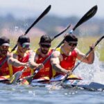 Equipo español de K4 compitiendo en el europeo de piragüismo
