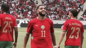 Jugadores de la selecci&oacute;n de Marruecos celebrando un gol en un partido amistoso