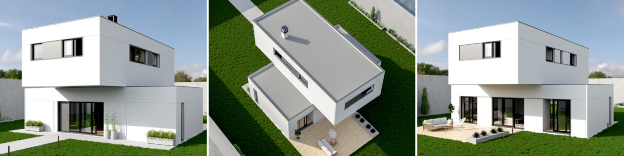 Casa modular moderna en Mallorca con dise&ntilde;o contempor&aacute;neo y jard&iacute;n