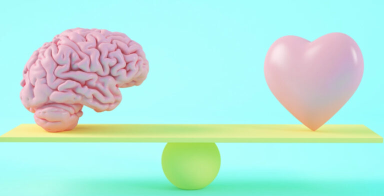 Representación de un cerebro y un corazón en equilibrio