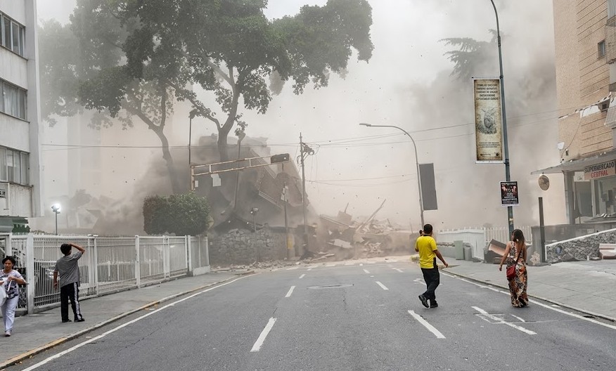 Destrucción en la calle tras un terremoto en Venezuela