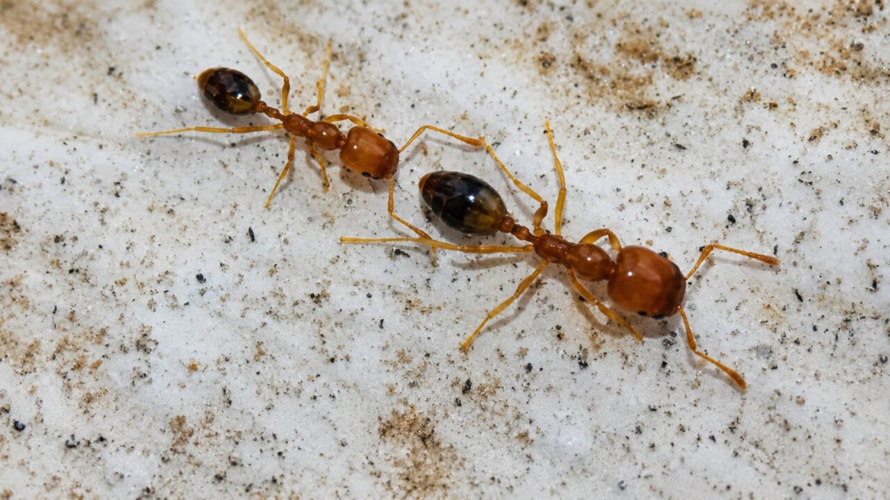 Hormigas Trichomyrmex destructor en una superficie arenosa
