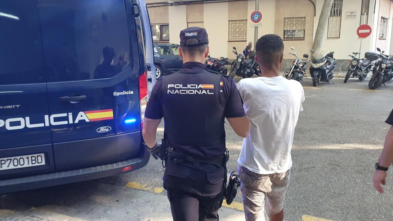 Polic&iacute;a Nacional arrestando a un joven en Palma tras un apu&ntilde;alamiento