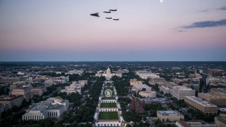 Vista aérea de la celebración del 4 de julio en Washington D.C.