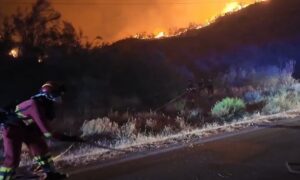Efectivos de la UME trabajando para extinguir el incendio en Los Gallardos