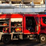 Cami&oacute;n de bomberos en Port d'Alc&uacute;dia tras un incendio en un restaurante