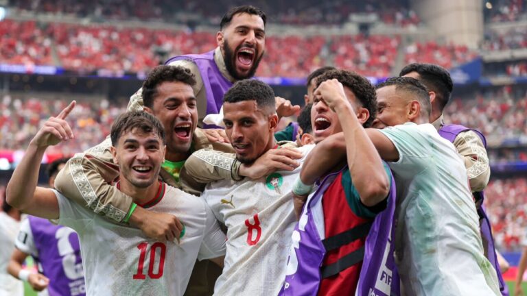 Jugadores de Marruecos celebrando un gol en el Mundial 2026