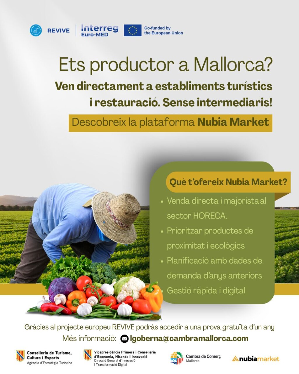 Cartel promocional de Nubia Market para productores en Mallorca