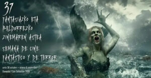 Cartel de la Semana de Terror con Samantha Hudson como criatura marina mutante