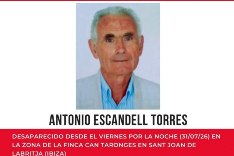 Hombre de 82 años desaparecido en Ibiza, busca colaboración ciudadana.