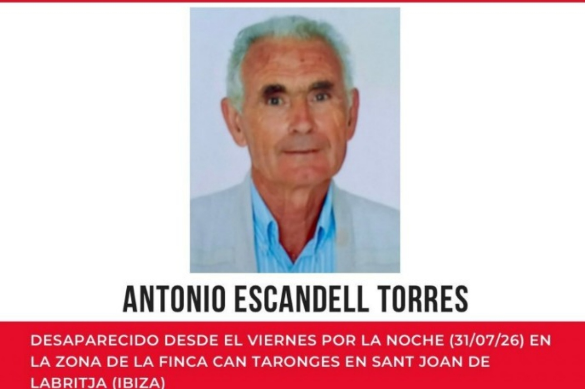 Hombre de 82 a&ntilde;os desaparecido en Ibiza, busca colaboraci&oacute;n ciudadana.